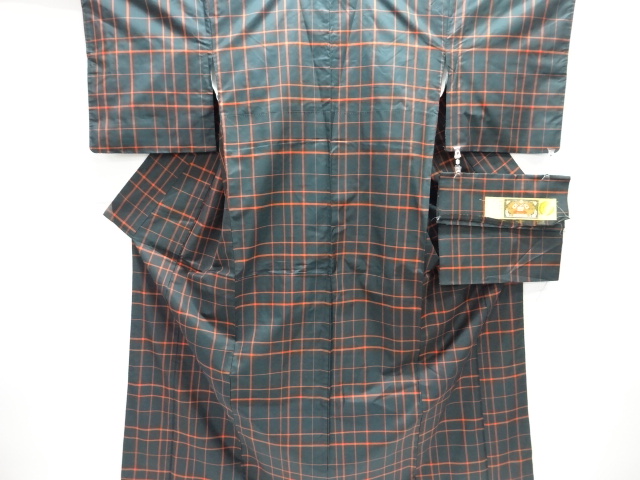 JAPANESE KIMONO / DORO OSHIMA TSUMUGI / ENSEMBLE / WOVEN GRID